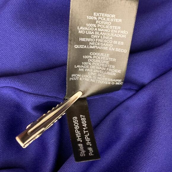 Jessica Howard Royal Blue Halter Chiffon Sleeveless Midi Shift Dress - Size 14P - Picture 6 of 7